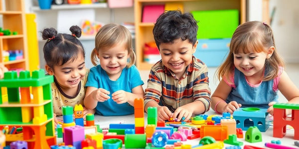 Barn leker med pedagogiska leksaker som utvecklar kreativitet.
