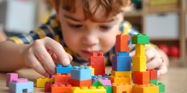 Lekande barn med pedagogisk leksak