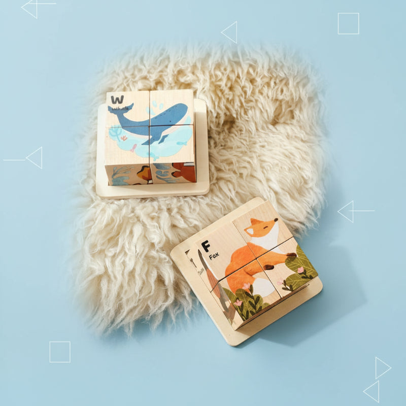 WoodMind – Kreativt och lärorikt – 6-i-1 Montessori djurpussel i trä