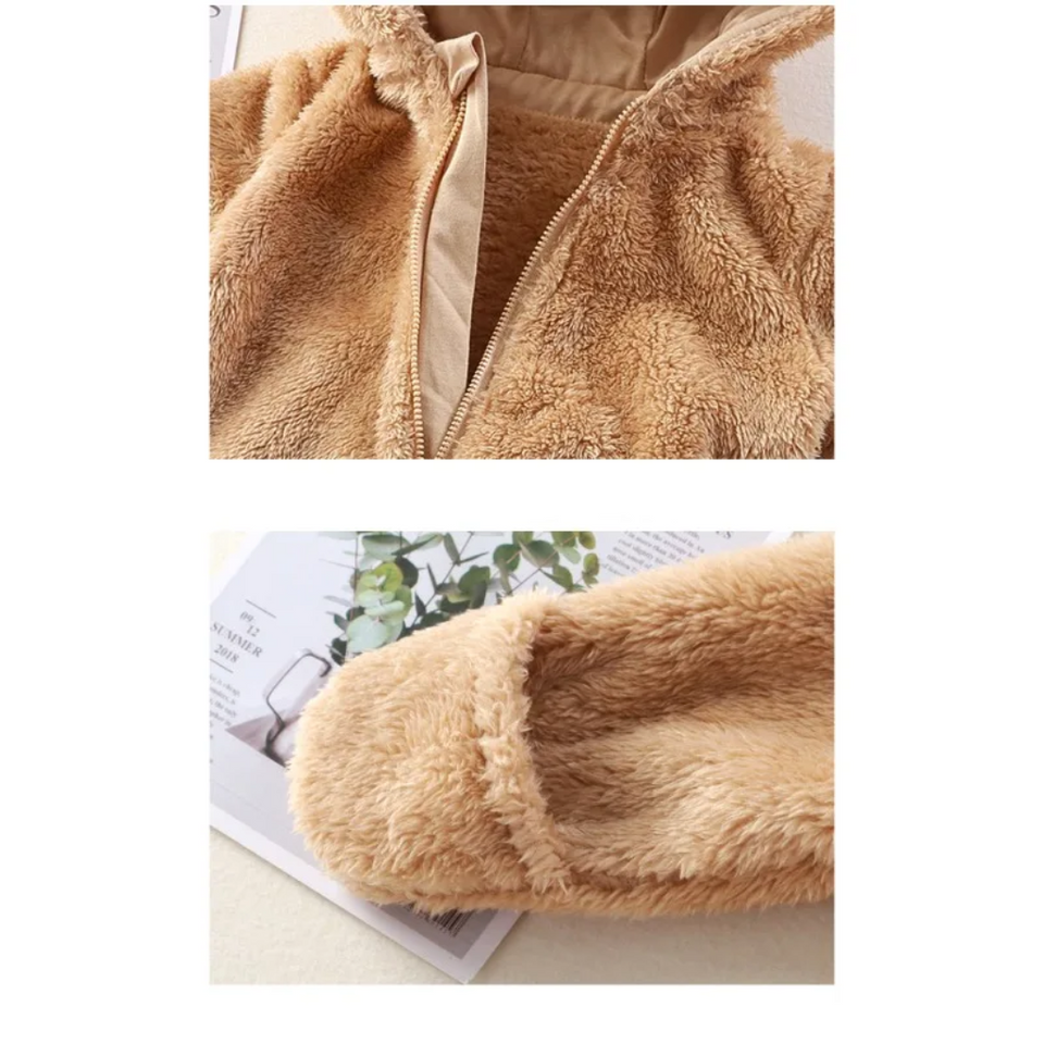 CozyBear – Mjuk & varm – Babyoverall med huva med djurmotiv