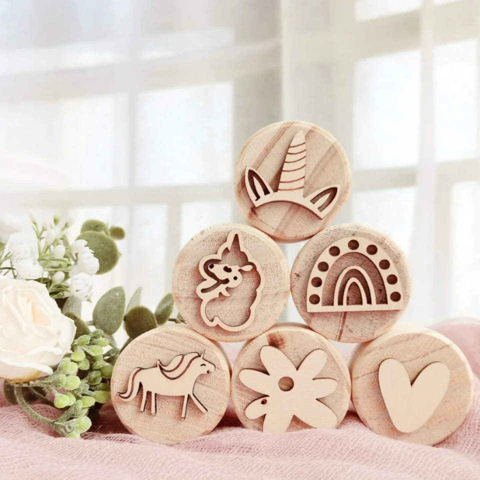 WoodStamp – Montessori & Kreativt – 6 st trästämplar för lera