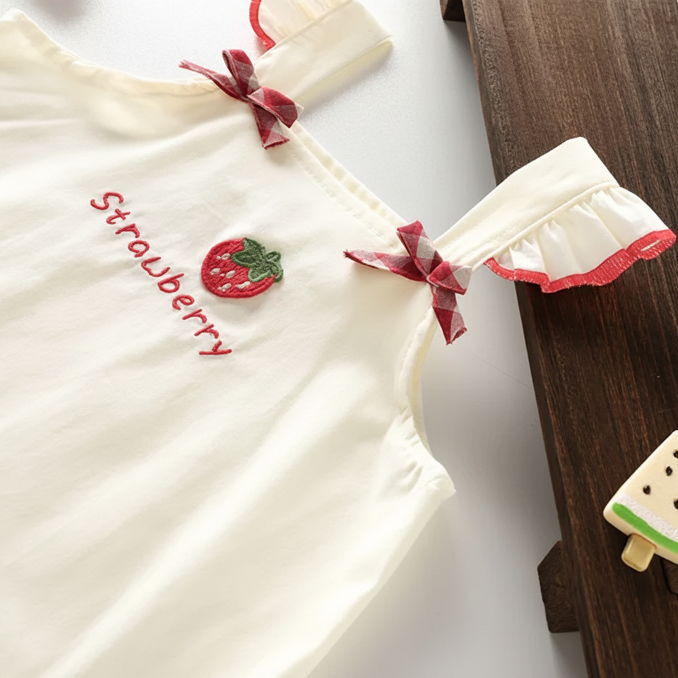 BerryBloom – Söt & bekväm – Flickklänning med jordgubbs- och kaninapplikation