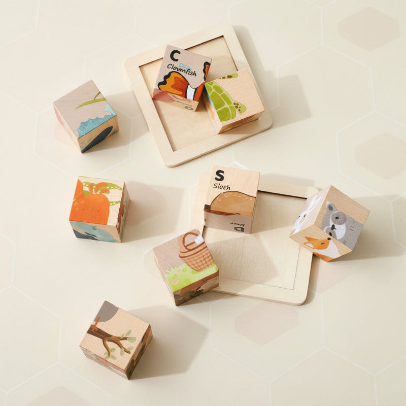 WoodMind – Kreativt och lärorikt – 6-i-1 Montessori djurpussel i trä
