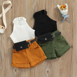 MiniFashionista – Elegant & Trends – Set för flickor med topp, shorts och midjeväska