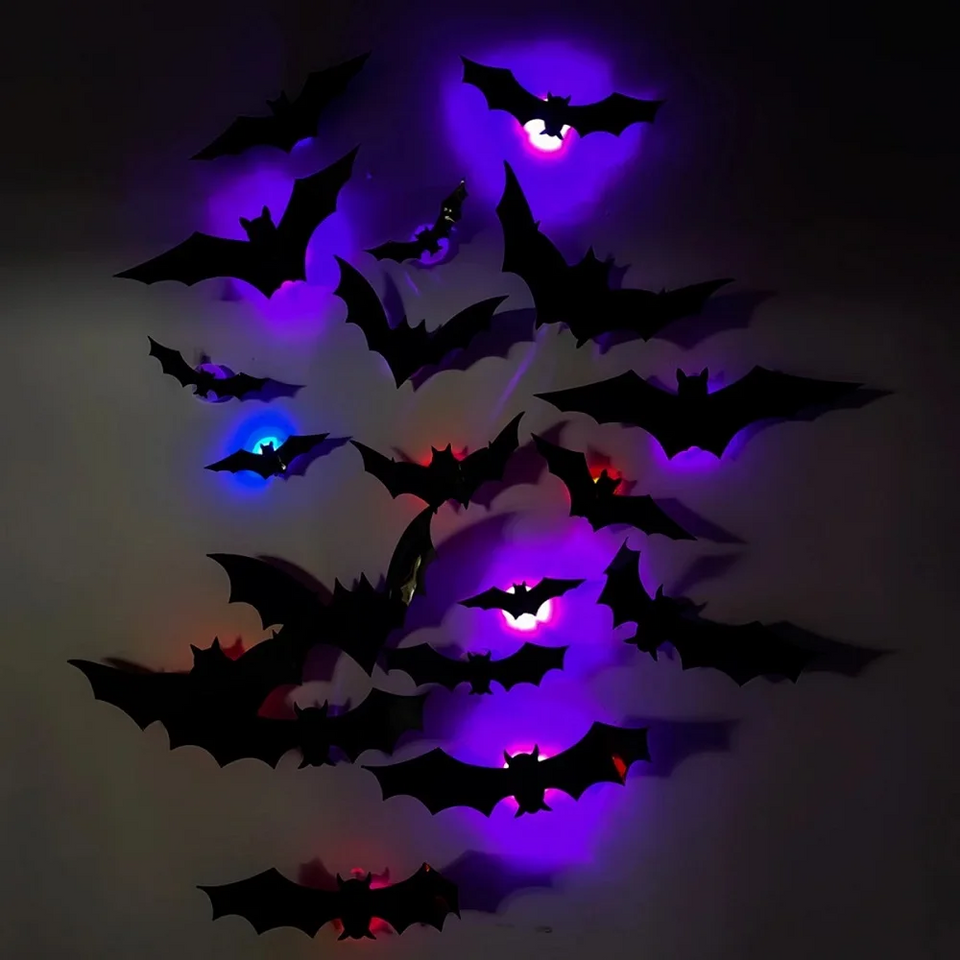 SpookyGlow – Läskigt & stämningsfullt – LED-väggdekoration med Halloween-fladdermus