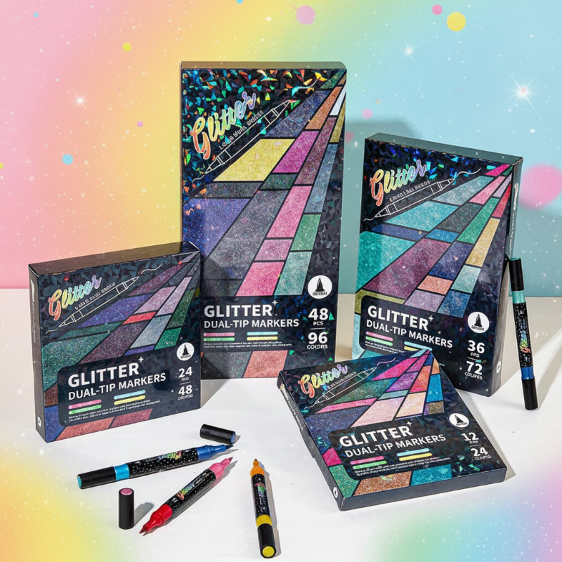 ArtShine – Färgglatt & glittrande – Set med dubbelsidiga glitter- och självlysande pennor