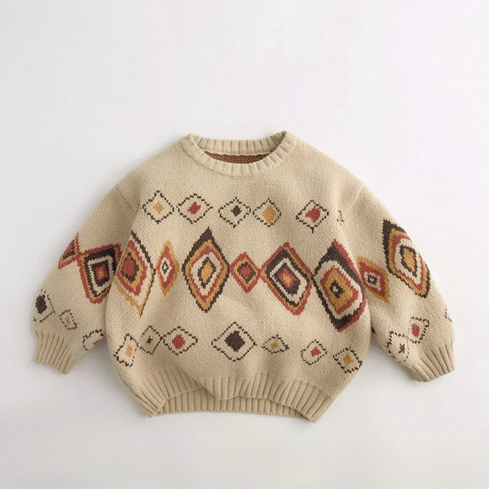 LittleRetro – Varm och stilfull – Stickad barntröja med rombmönster