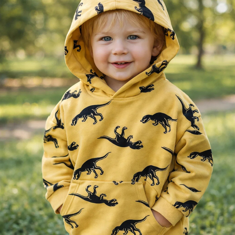 DinoStyle – Varm och andningsbar – Hoodie med Triceratops-tryck