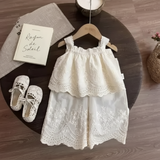 TinyLuxe – Sommarset med spetströja och byxor med vida ben