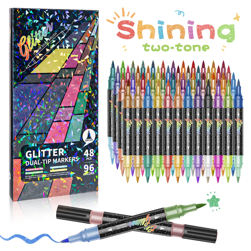 ArtShine – Färgglatt & glittrande – Set med dubbelsidiga glitter- och självlysande pennor
