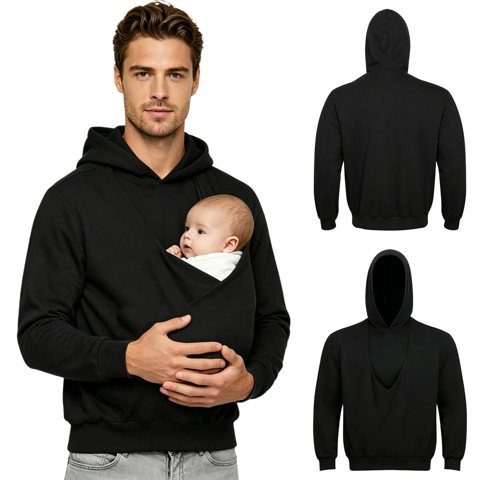 CuddleDad – Bekväm och praktisk – Hoodie för män med förvaringsficka
