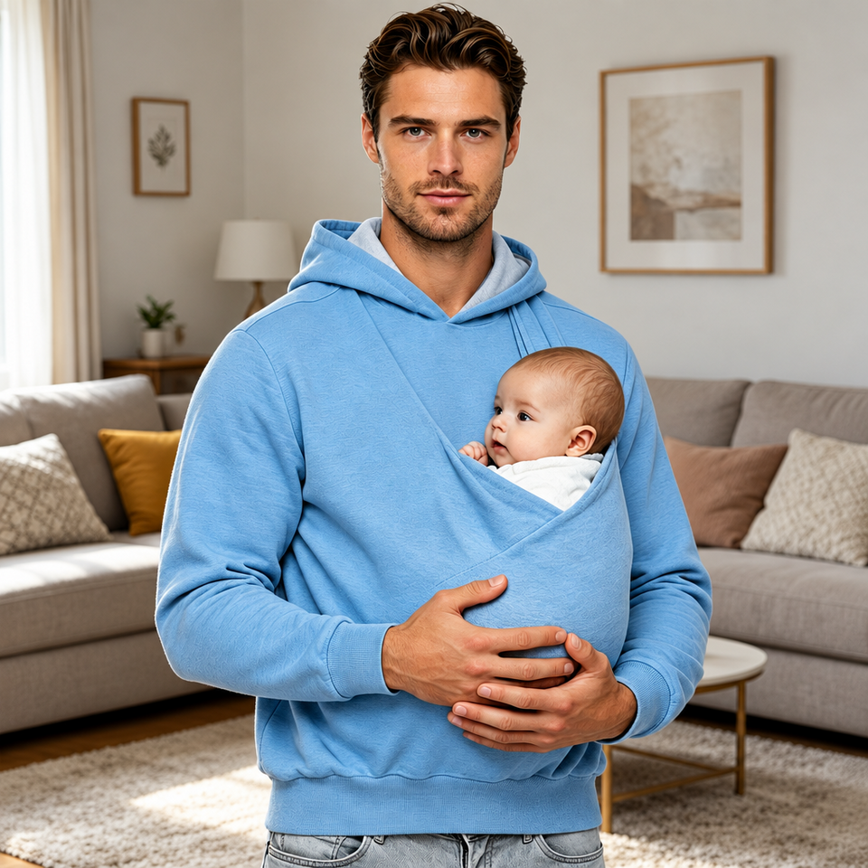 CuddleDad – Bekväm och praktisk – Hoodie för män med förvaringsficka