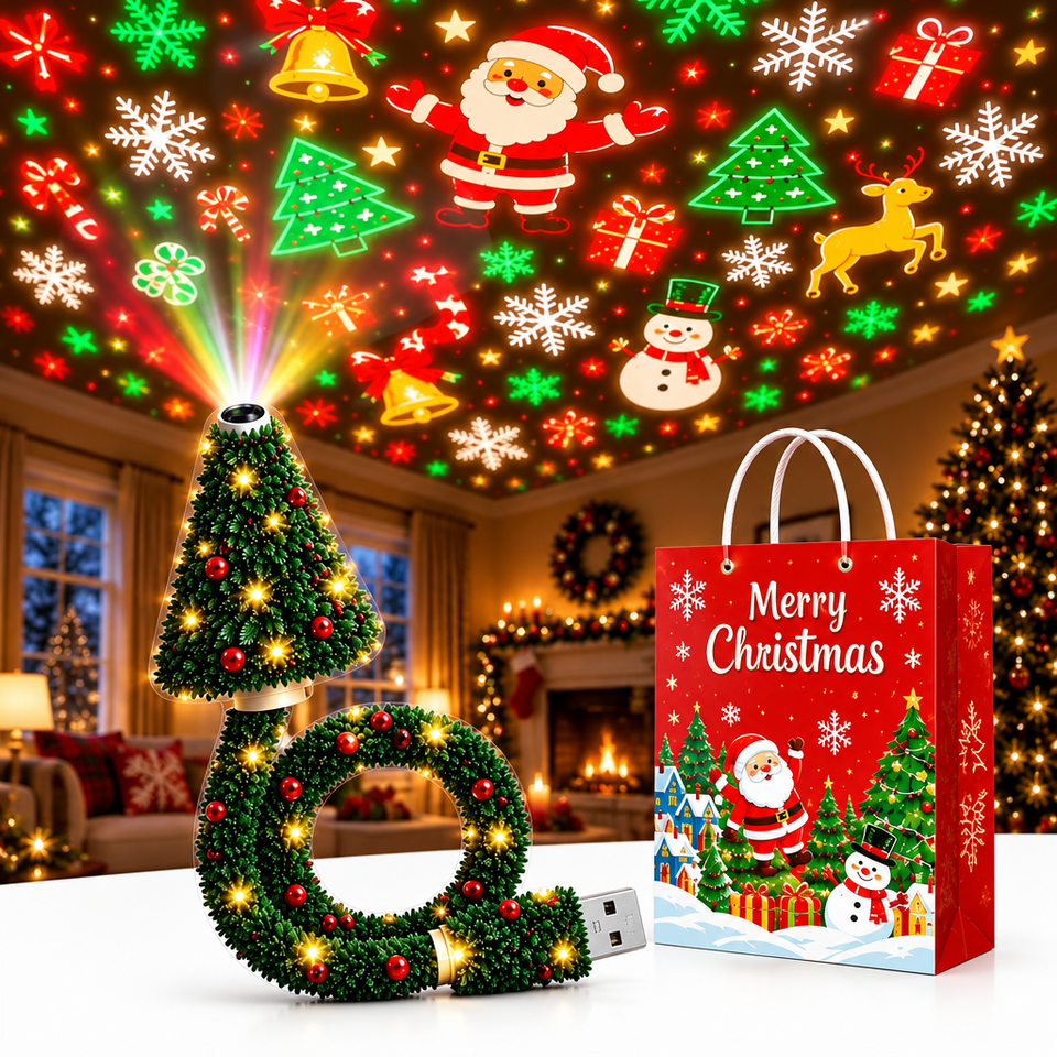 HolidayBeam – Festligt och stämningsfullt – USB-julprojektor med ljusmönster