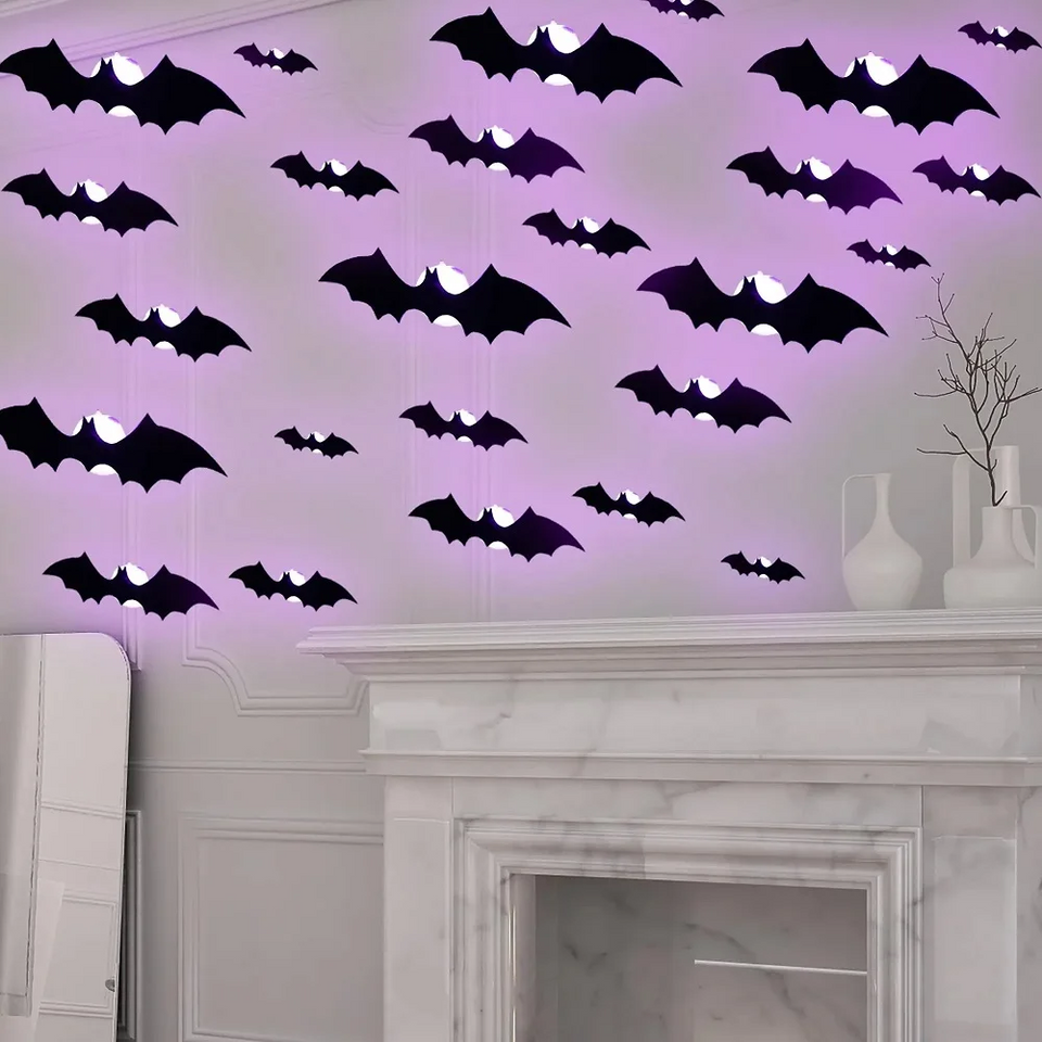 SpookyGlow – Läskigt & stämningsfullt – LED-väggdekoration med Halloween-fladdermus