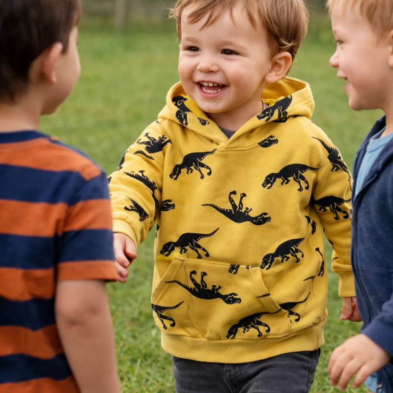 DinoStyle – Varm och andningsbar – Hoodie med Triceratops-tryck
