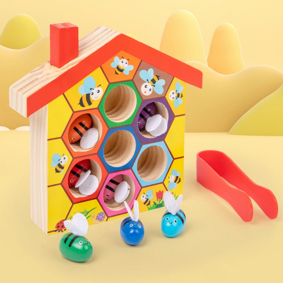 HoneyHive – Montessori & pedagogiskt – Sorteringsspel med bin i trä