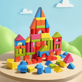 BlockyFun – Kreativt & pedagogiskt – byggklossar i trä, 100 delar
