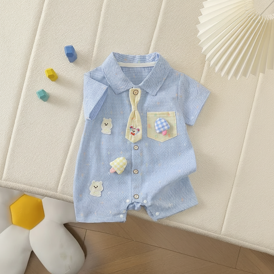 KiddoStyle – Söt & mjuk – Jumpsuit för barn med slips och patch