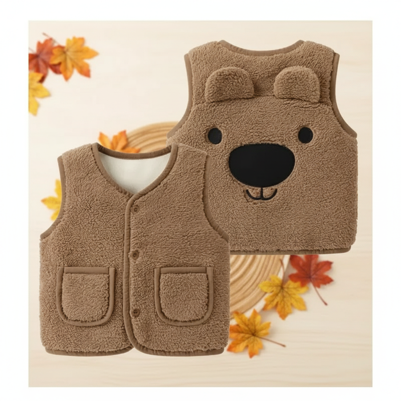 Baby Bear Fleece Vest – Varm och mjuk – Barnväst med björnmotiv
