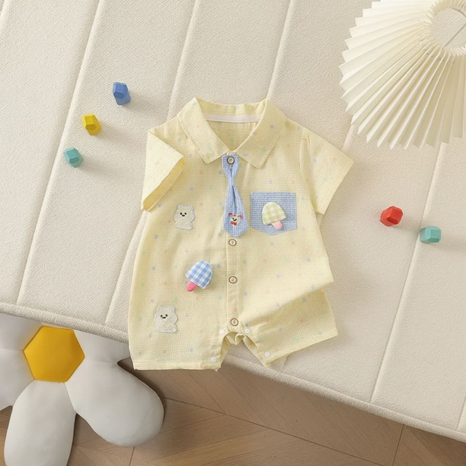 KiddoStyle – Söt & mjuk – Jumpsuit för barn med slips och patch