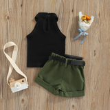 MiniFashionista – Elegant & Trends – Set för flickor med topp, shorts och midjeväska