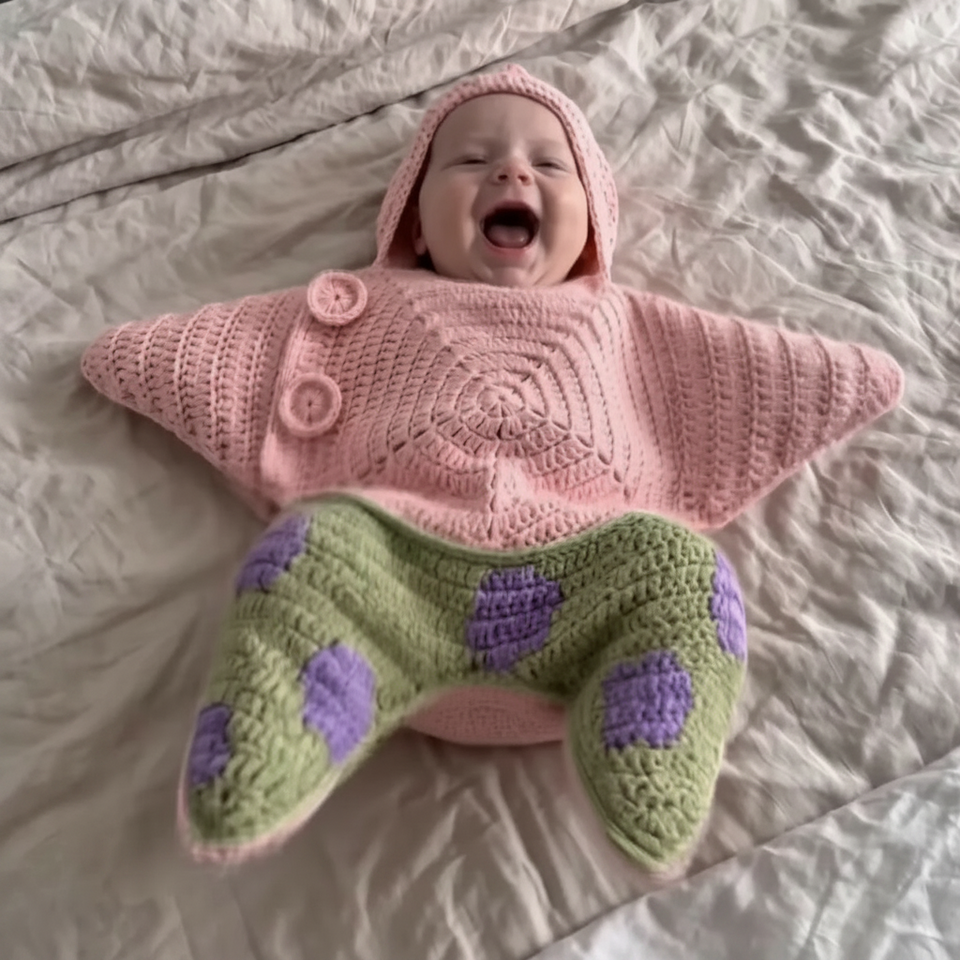CozyStar – Mjuk & handgjord – Stickad babyoverall med stjärnformad design