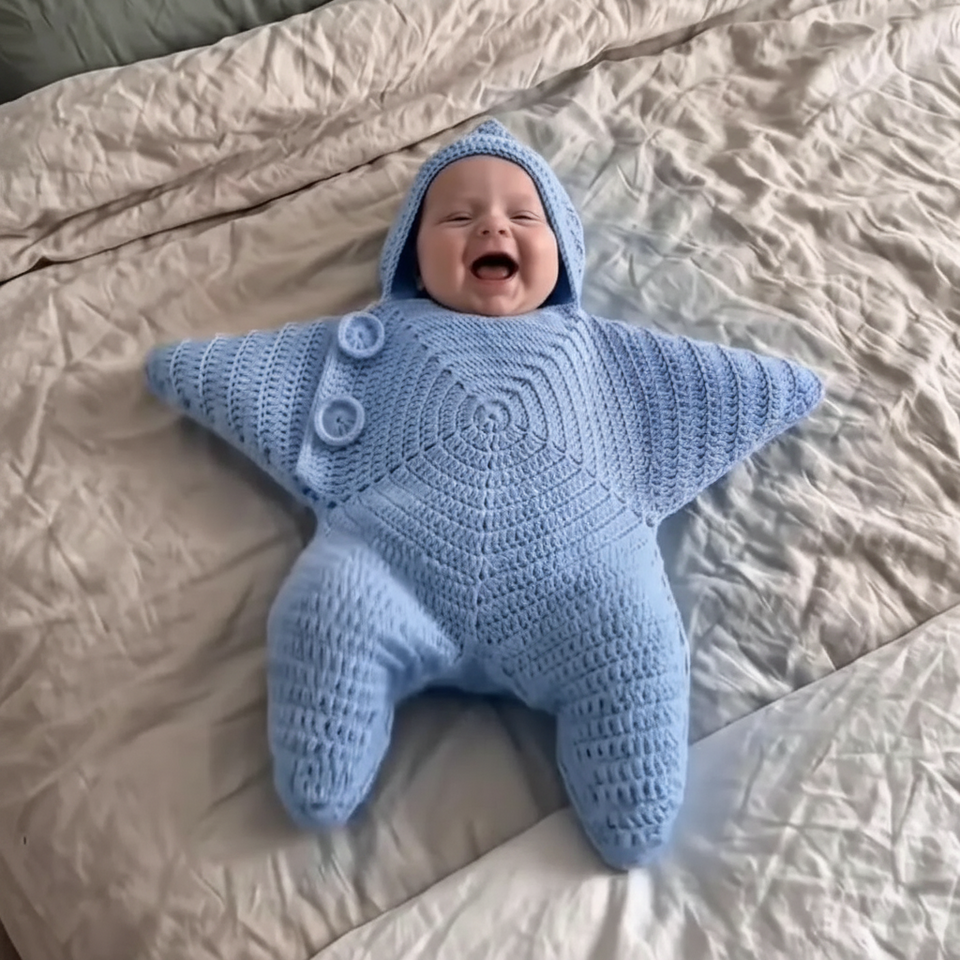 CozyStar – Mjuk & handgjord – Stickad babyoverall med stjärnformad design