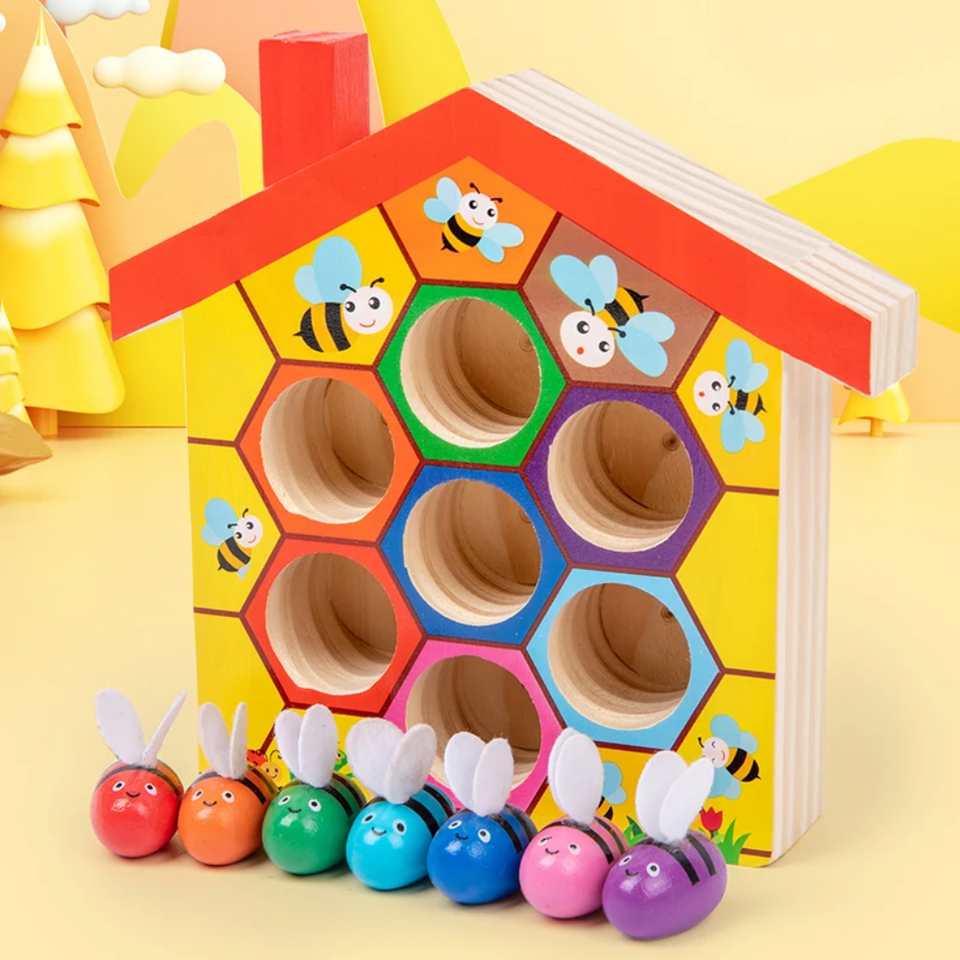 HoneyHive – Montessori & pedagogiskt – Sorteringsspel med bin i trä