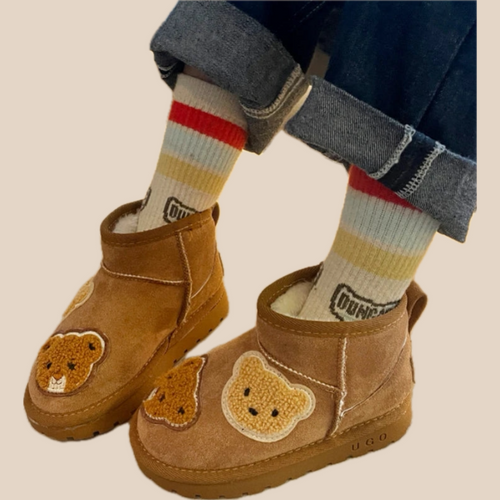 Mini Fashion - Mocka Brun Ankelstövel med Bears