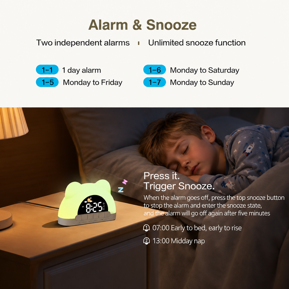 TinySunrise – Mjuk & funktionell – digital väckarklocka med soluppgångsljus