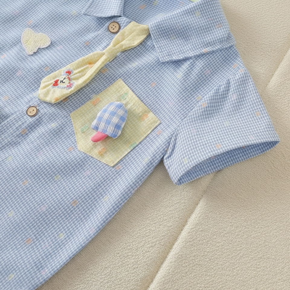 KiddoStyle – Söt & mjuk – Jumpsuit för barn med slips och patch