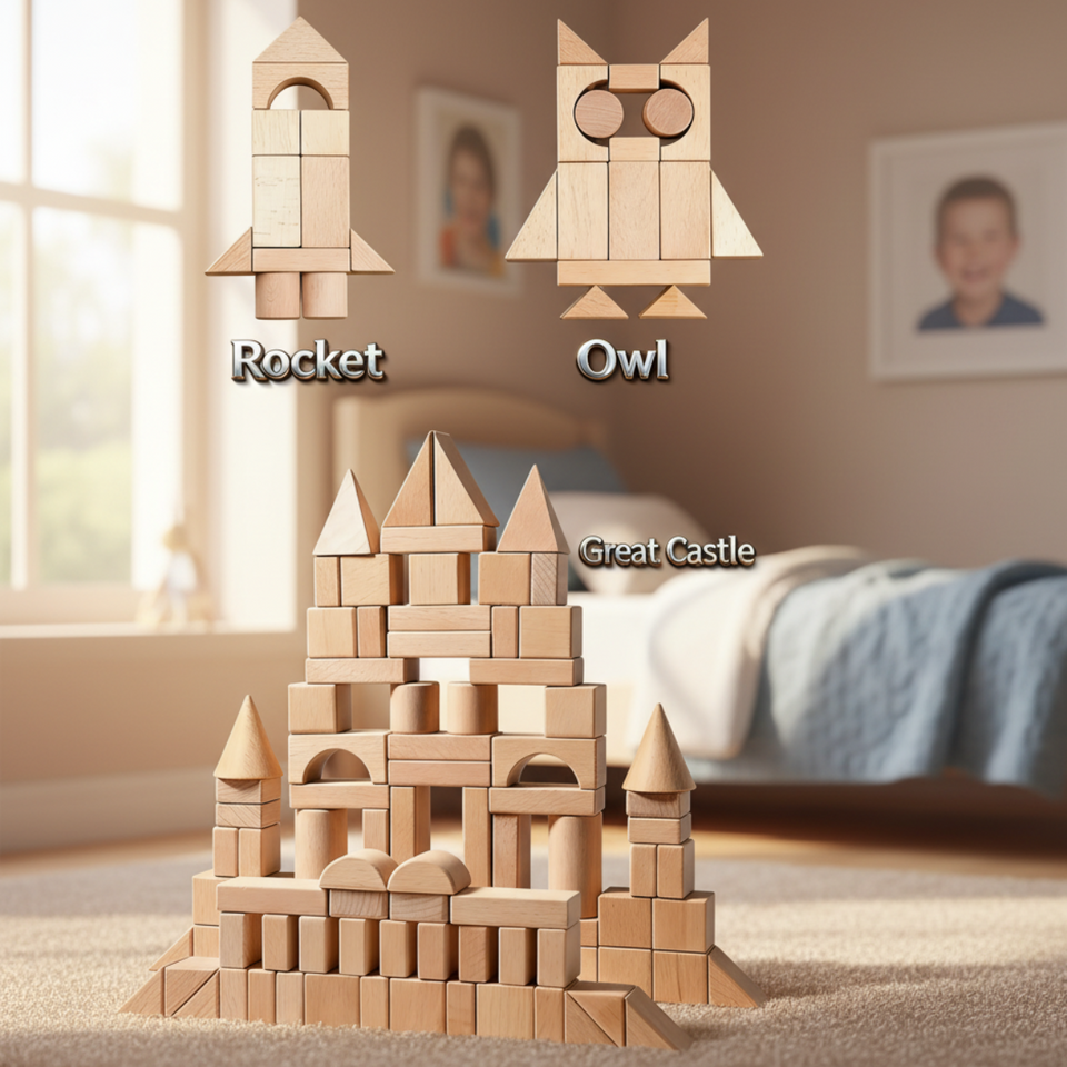 BlockyFun – Kreativt & pedagogiskt – byggklossar i trä, 100 delar