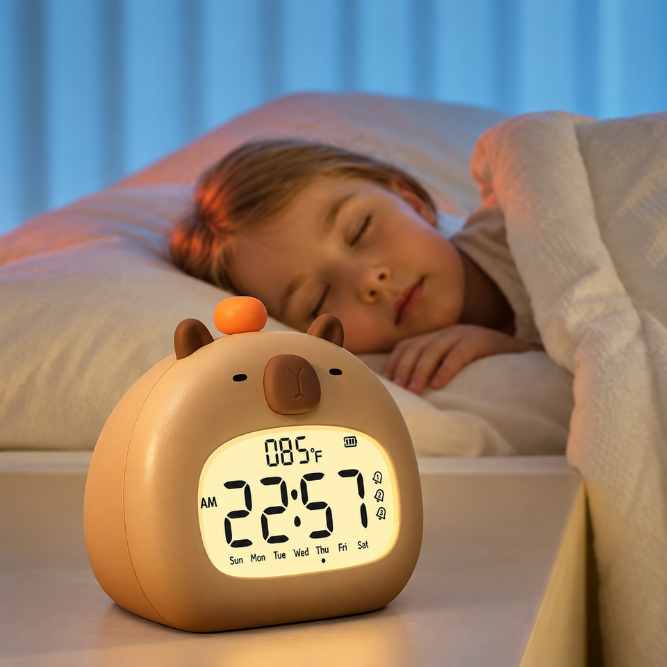 CappyClock – Söt & mångsidig – digital väckarklocka för barn med nattlampa