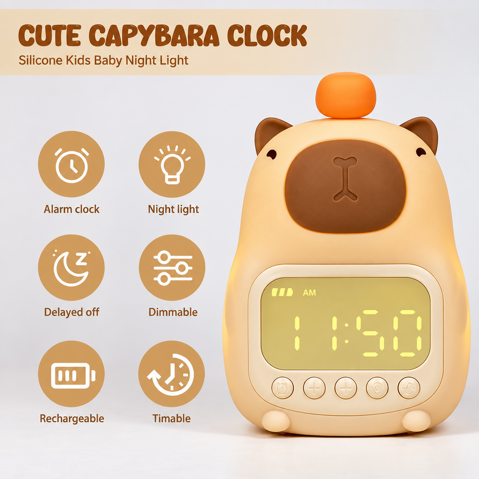 CappyClock – Söt & mångsidig – digital väckarklocka för barn med nattlampa