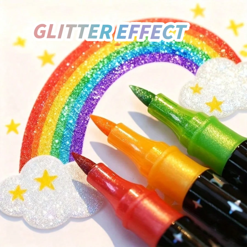 ArtShine – Färgglatt & glittrande – Set med dubbelsidiga glitter- och självlysande pennor
