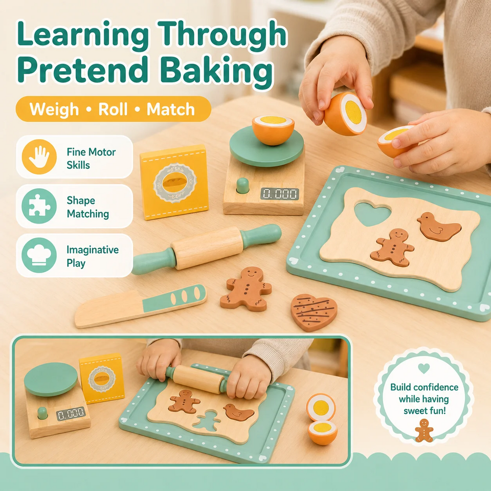 BakeBuddy – Kreativt & pedagogiskt – Leksaksset i trä för bakning