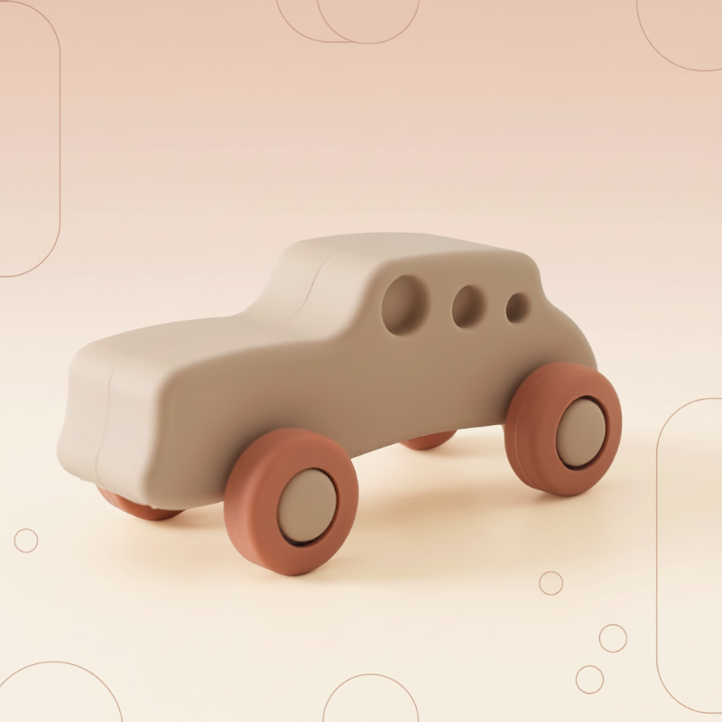 Montessori Silicone Toy Car – Säker & bettvänlig – Bittleksak i silikon i form av ett fordon