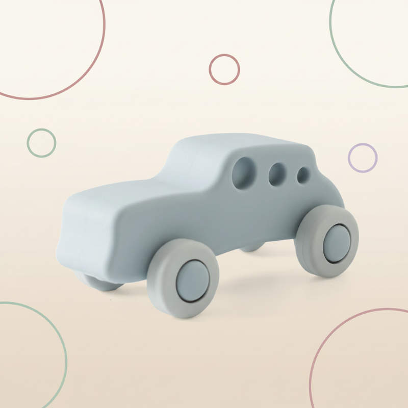 Montessori Silicone Toy Car – Säker & bettvänlig – Bittleksak i silikon i form av ett fordon