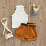 MiniFashionista – Elegant & Trends – Set för flickor med topp, shorts och midjeväska