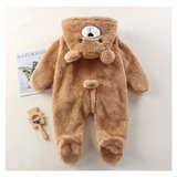 CozyBear – Mjuk & varm – Babyoverall med huva med djurmotiv