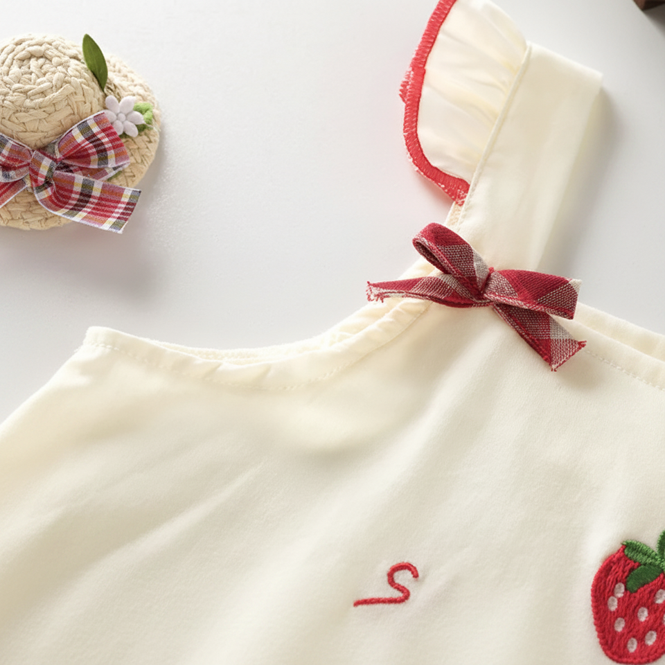 BerryBloom – Söt & bekväm – Flickklänning med jordgubbs- och kaninapplikation