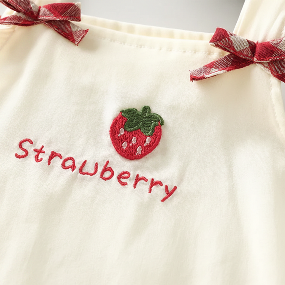 BerryBloom – Söt & bekväm – Flickklänning med jordgubbs- och kaninapplikation