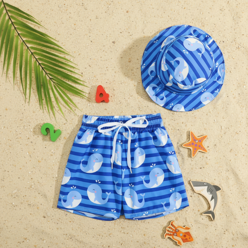 Beach Set – Färgglatt och stilfullt – Badbyxor med tryck och hatt