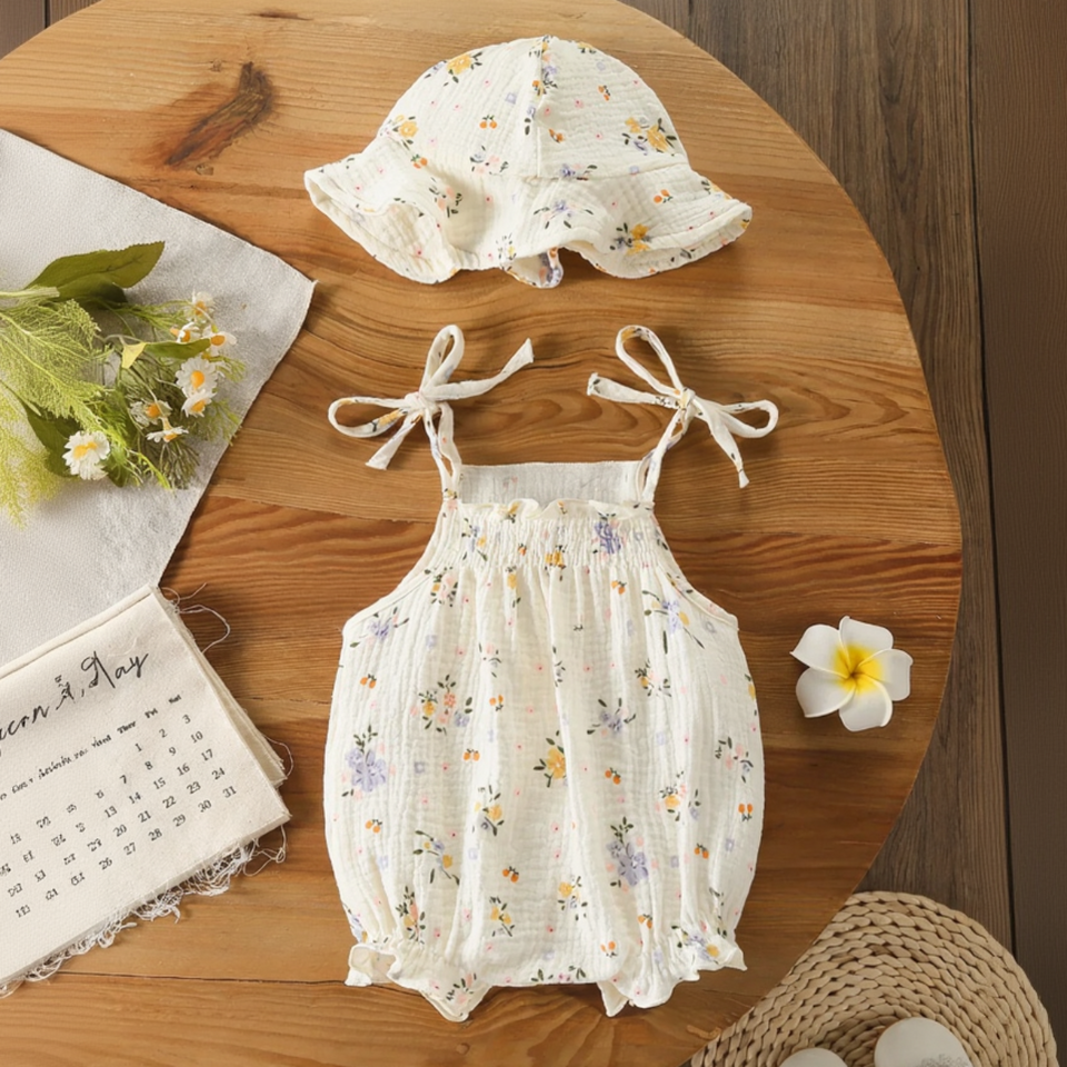 LittleBlossom – Sommarkomfort och stil – Bodysuit med huva för spädbarn