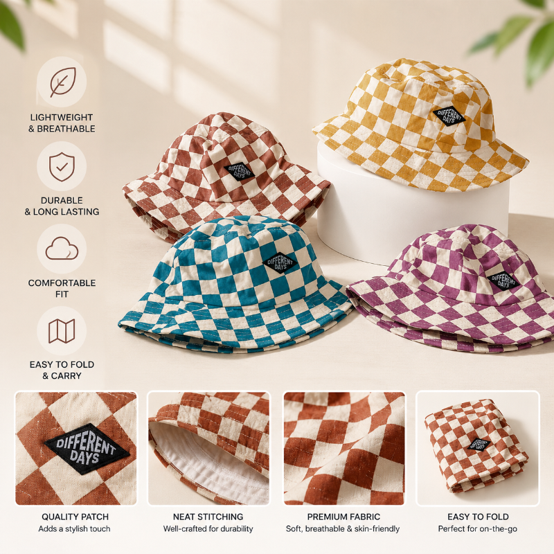 Bucket Hat – Söt & skyddande – barnmössa i rutmönster