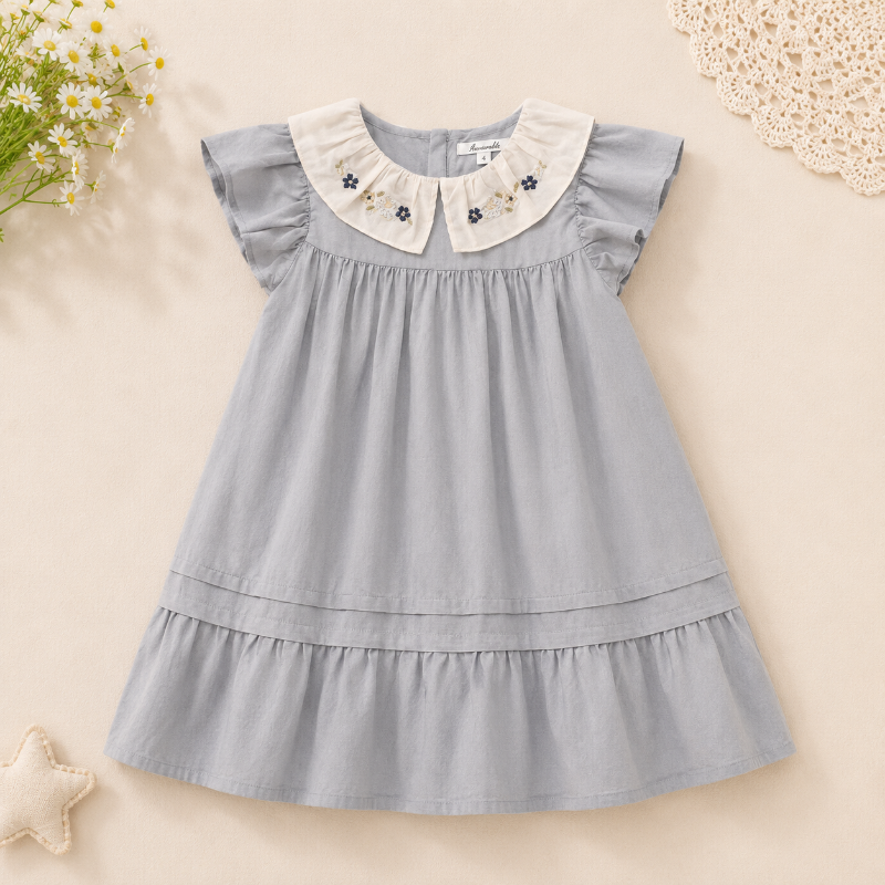 Short Sleeve Embroidery Dress – Elegant & bekvämt – boutique-klänning för flickor