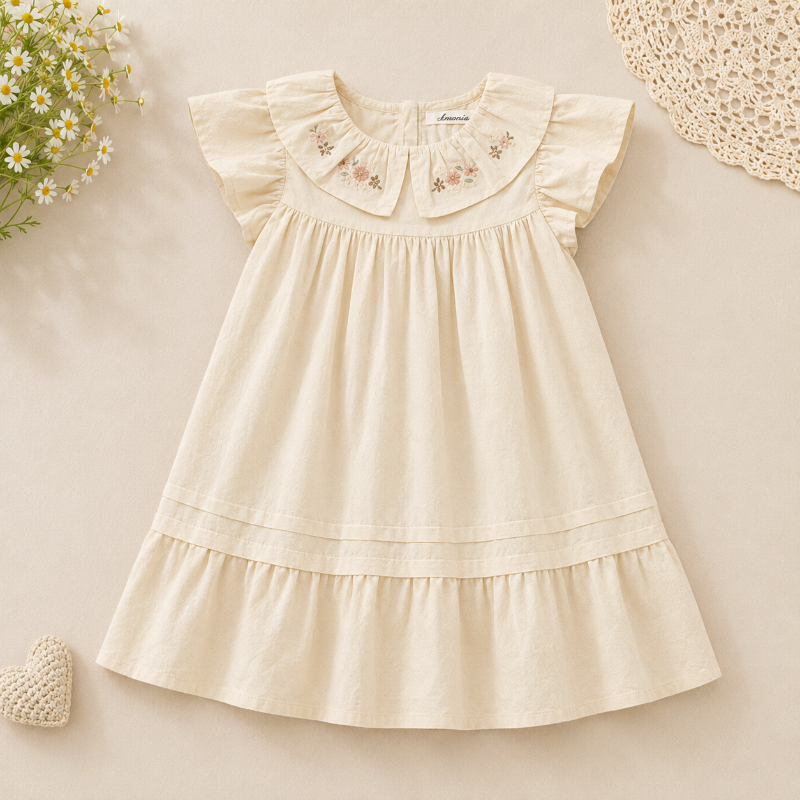 Short Sleeve Embroidery Dress – Elegant & bekvämt – boutique-klänning för flickor