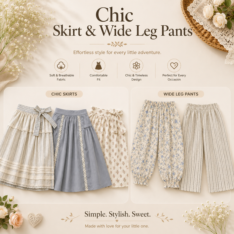 Chic Skirt & Wide Leg Pants – Elegant & bekvämt – Lös barnkläder