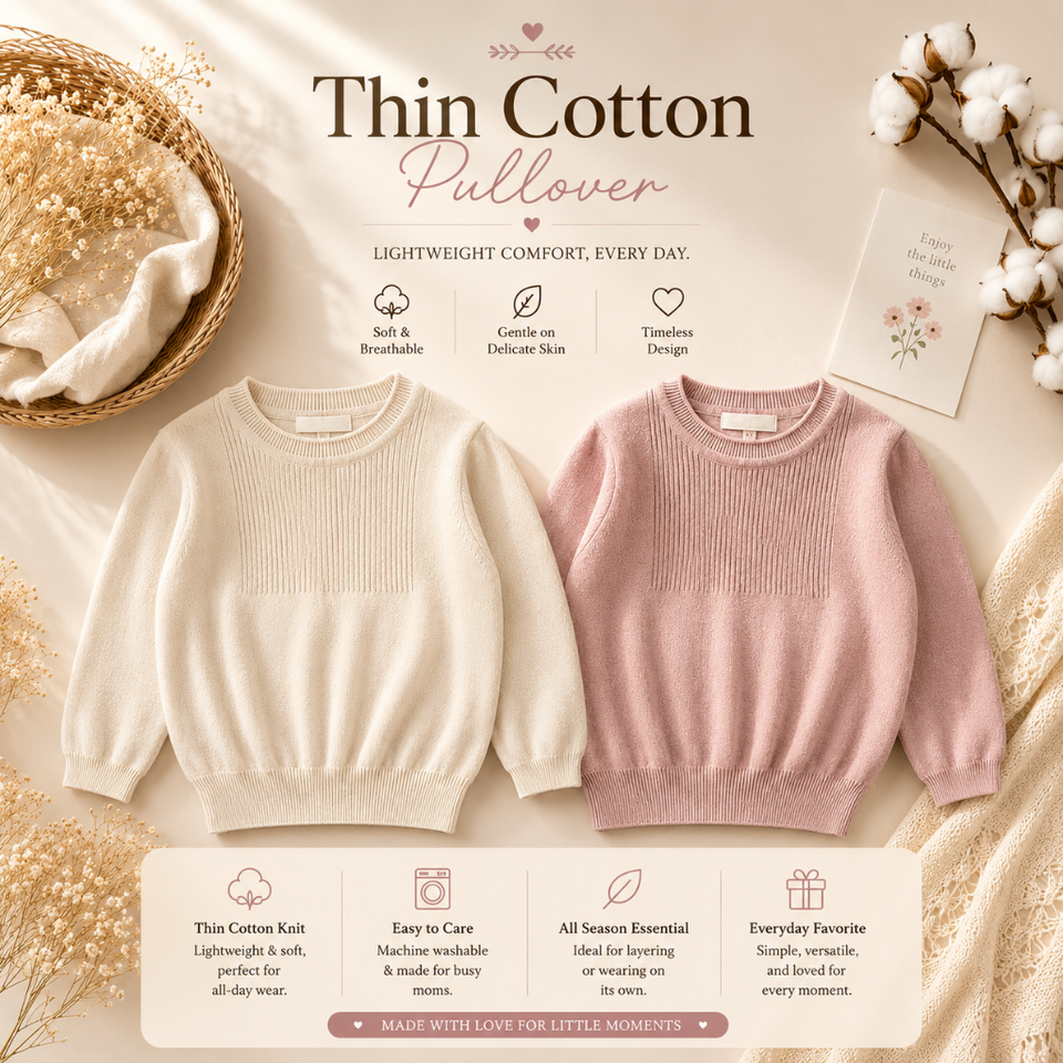 Thin Cotton Pullover – Ljus & Komfort – Stickad barntröja