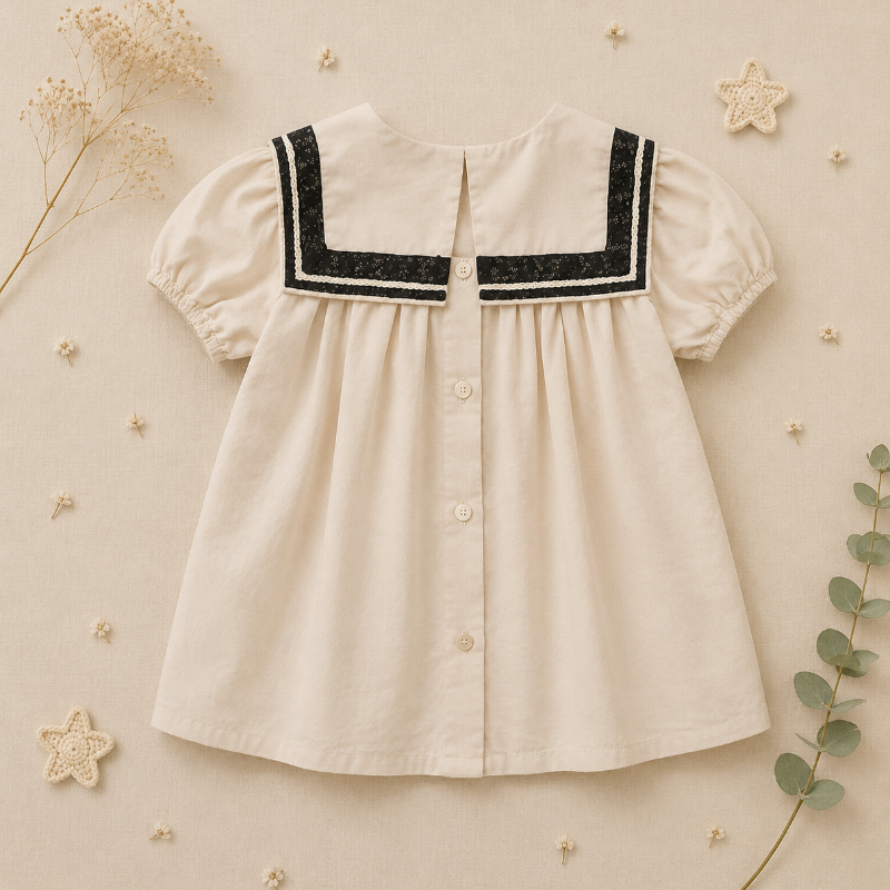 Sailor Top – Elegant och bekvämt – Skjorta med spetsdetaljer och puffärmar